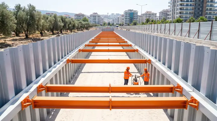 Muğla Palplanş: kanal hattında palplanş iksa